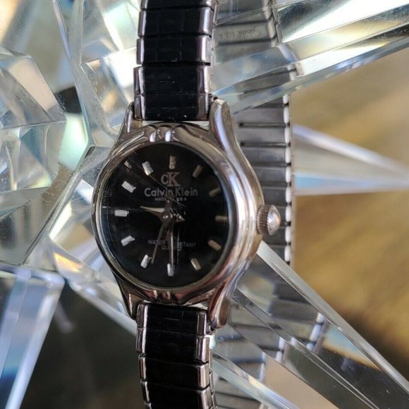 Rare Vintage Tiny Ladies Black Calvin Klein Watch Speidel Band New Battery VHTF - Picture 5 of 8